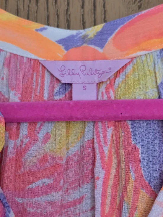 Lilly Pulitzer Elsa Pink & Orange Tropical Print Romper - Picture 3 of 5